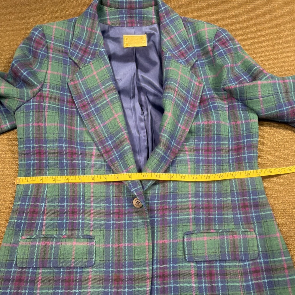 Vtg Pendleton Women's Purple Green & Blue 100% Virgin Wool Plaid Blazer Size 16 - Picture 5 of 8